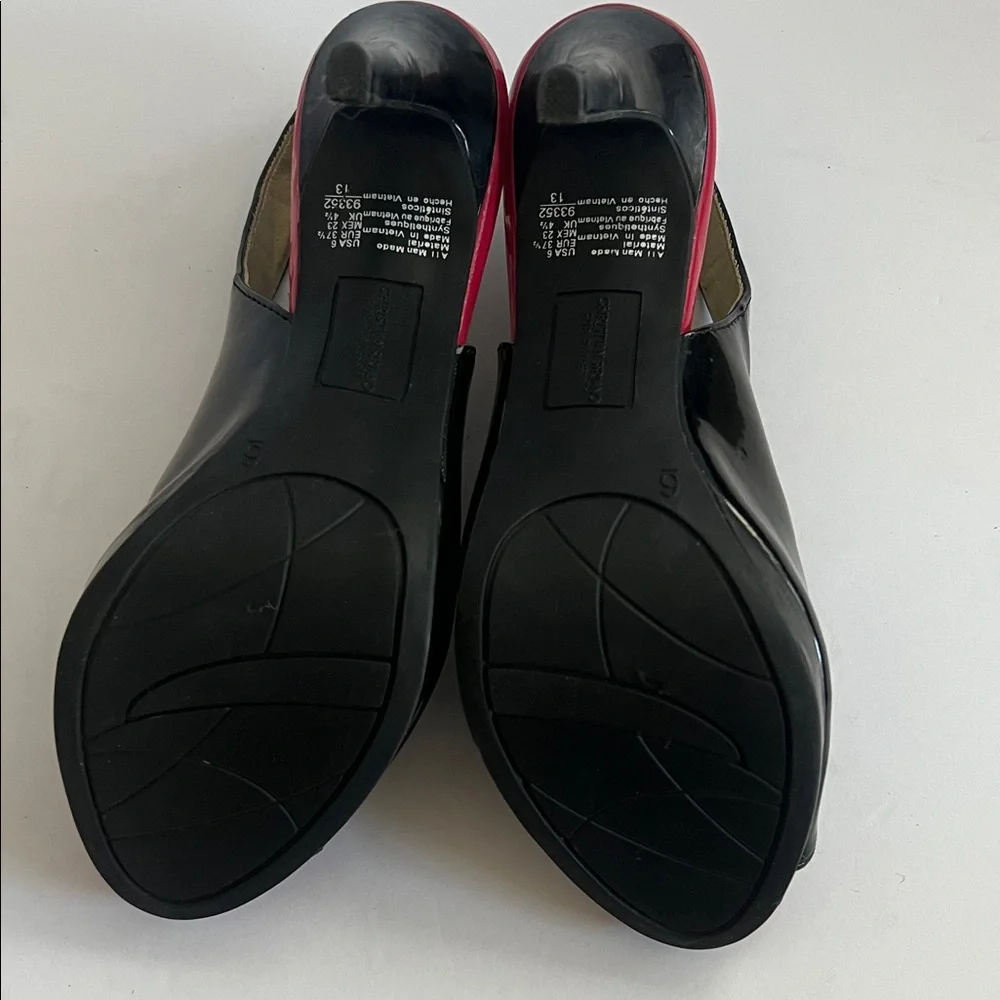 Christian Siriano‎ Black and Red Peep Toe Slingback Heels